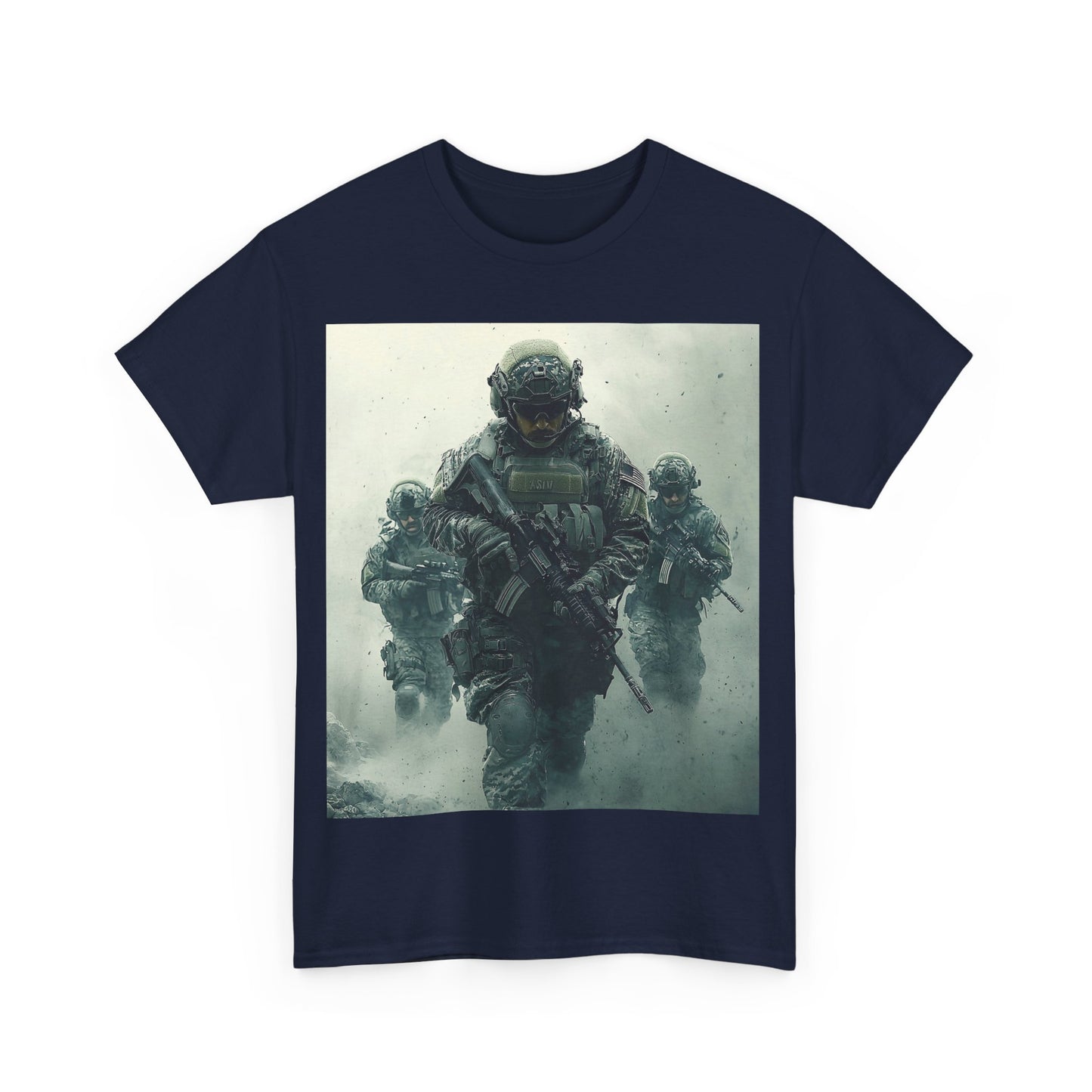 Heavy Cotton Tee - Military Action Print Tee UK