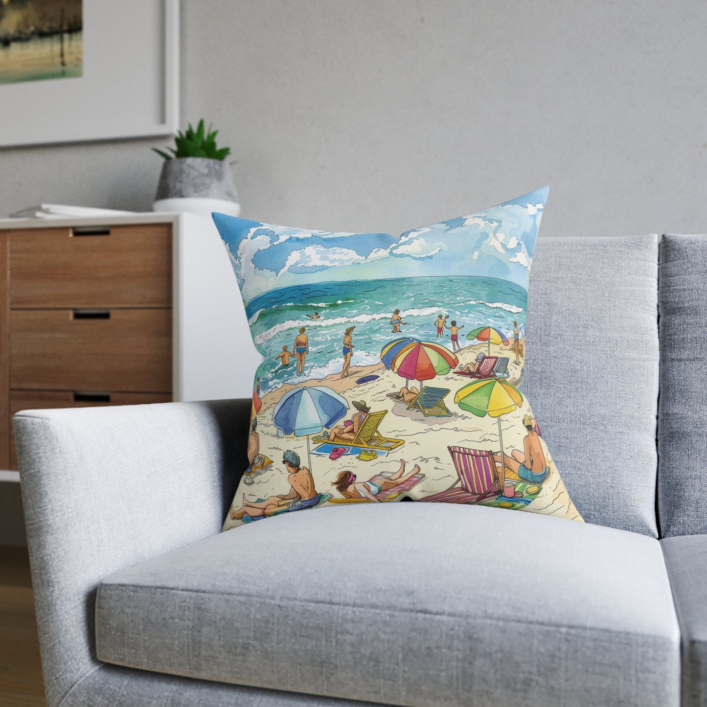 At The Beach - Square Pillow - UK