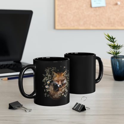 Floral Fox #4 - 11oz Black Mug