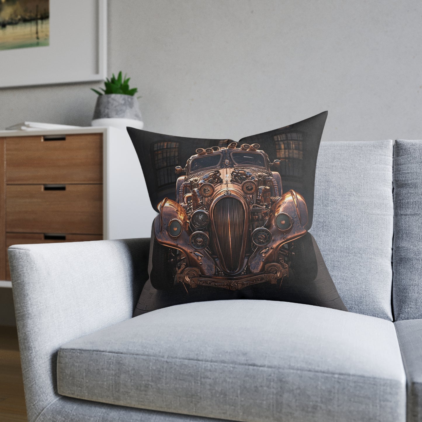 Industrial-Style Car - Square Cushion - Steampunk Home Decor UK