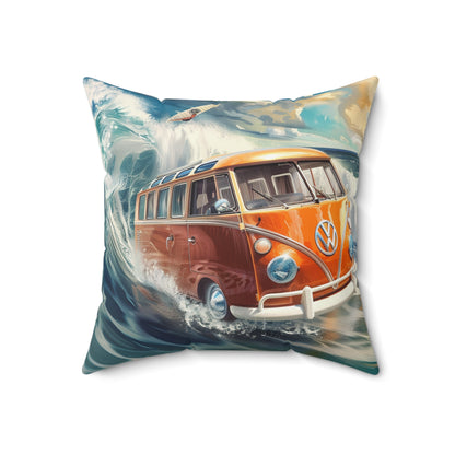 Surf Wagon - Spun Polyester Square Pillow - USA