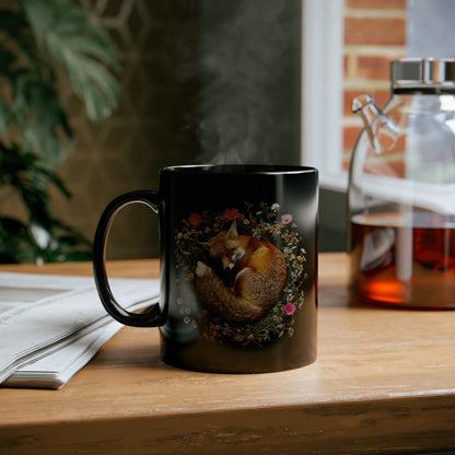 Floral Fox #1 - 11oz Black Mug