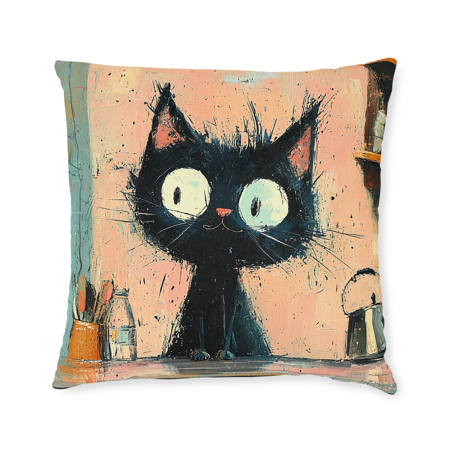 Scruffy Cat 2 -Square Cushion - UK