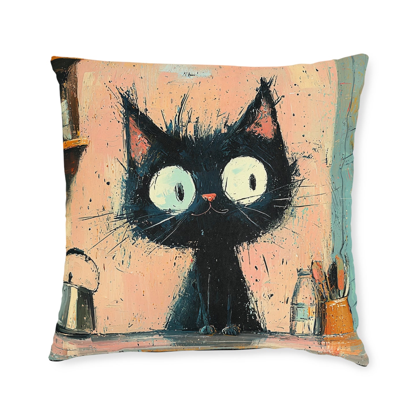 Scruffy Cat 2 -Square Cushion - UK