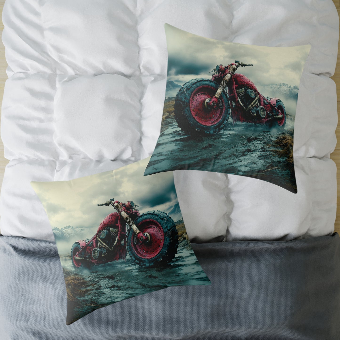 Apocalyptic Motorcycle - Square Poly Canvas Pillow UK