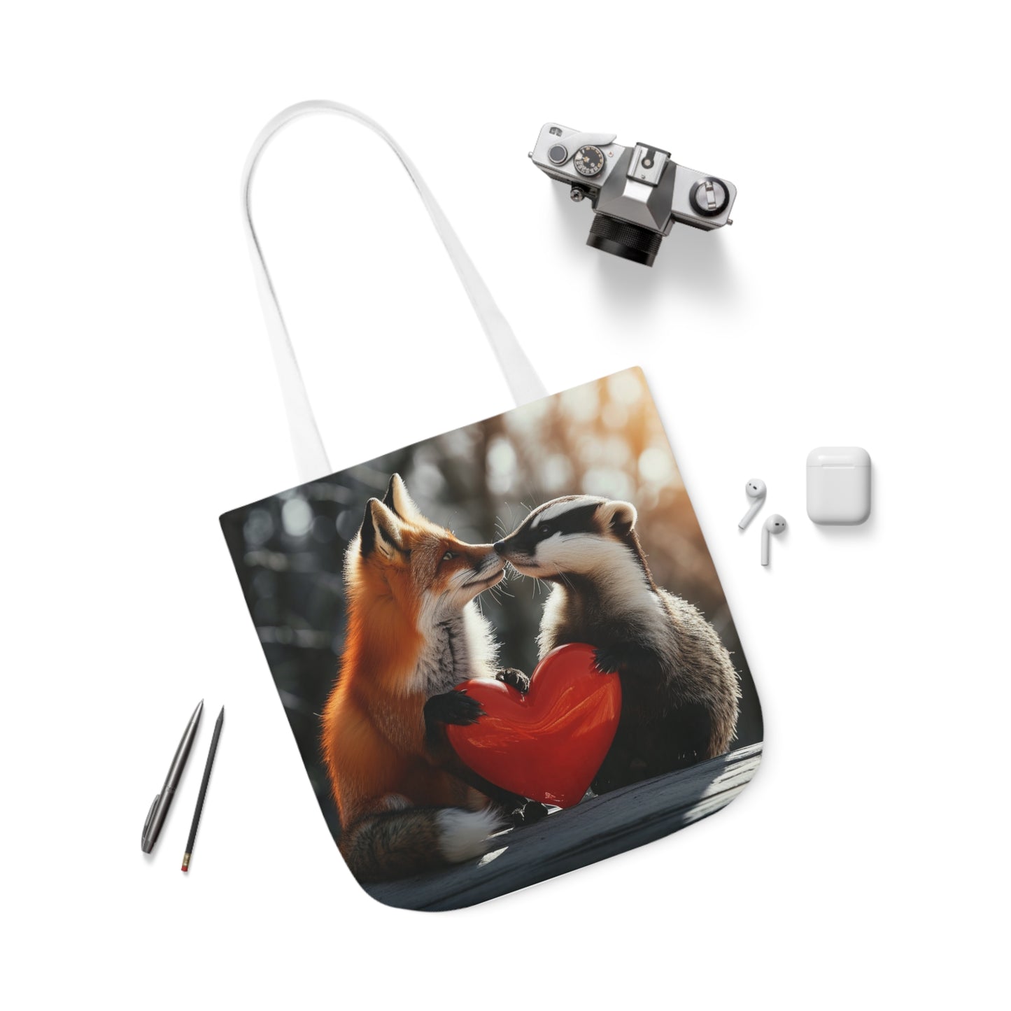 Fox Heart Polyester Canvas Tote Bag (AOP)