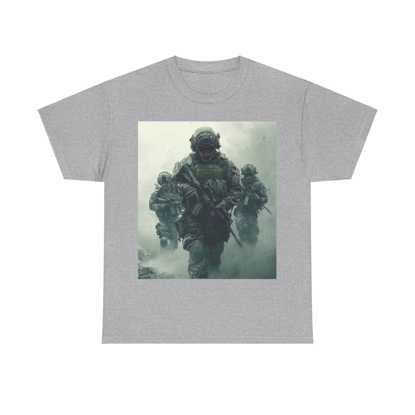 Heavy Cotton Tee - Military Action Print Tee UK