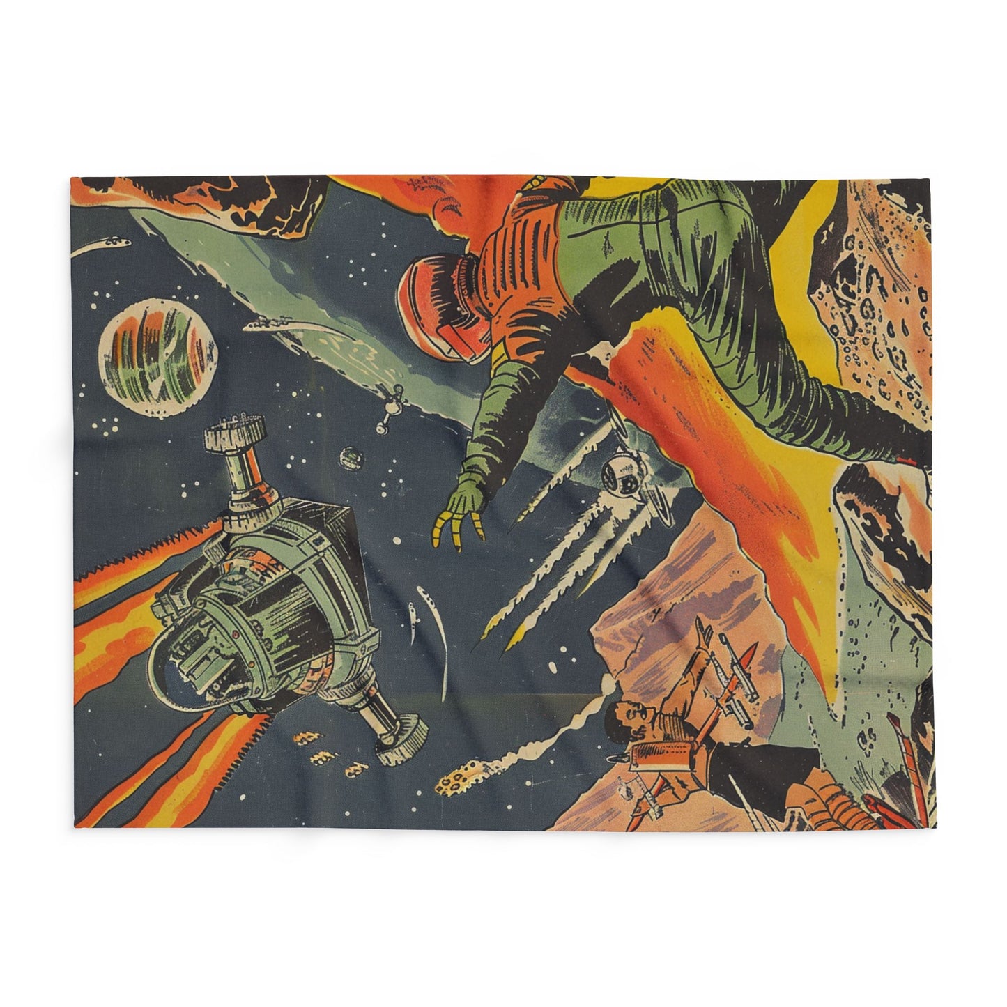 Retro Space Adventure Fleece Blanket - Cosy Gift for Sci-Fi Lovers UK