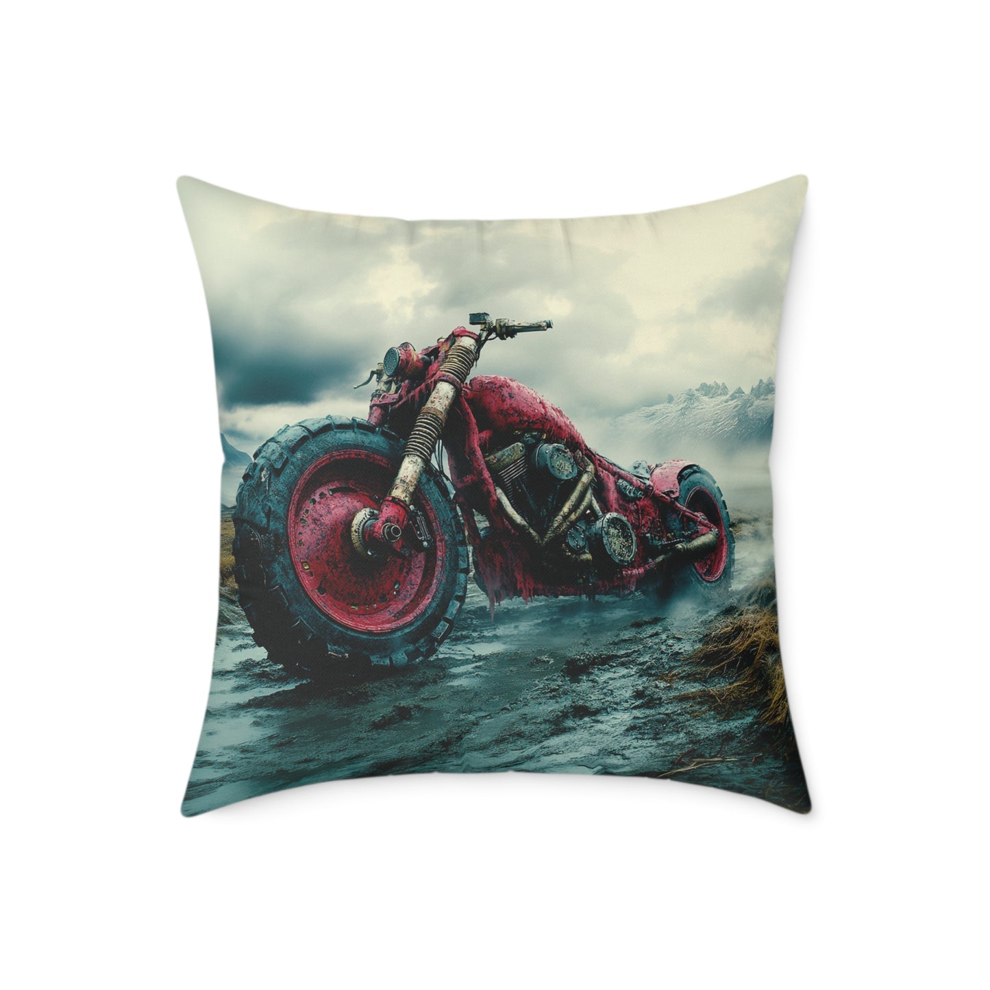 Apocalyptic Motorcycle - Square Poly Canvas Pillow UK