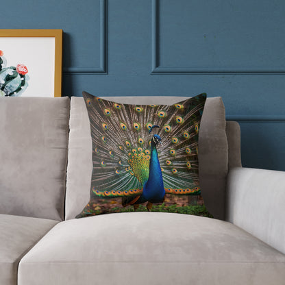 Rainbow Peacock 2 - Square Poly Canvas Pillow - UK
