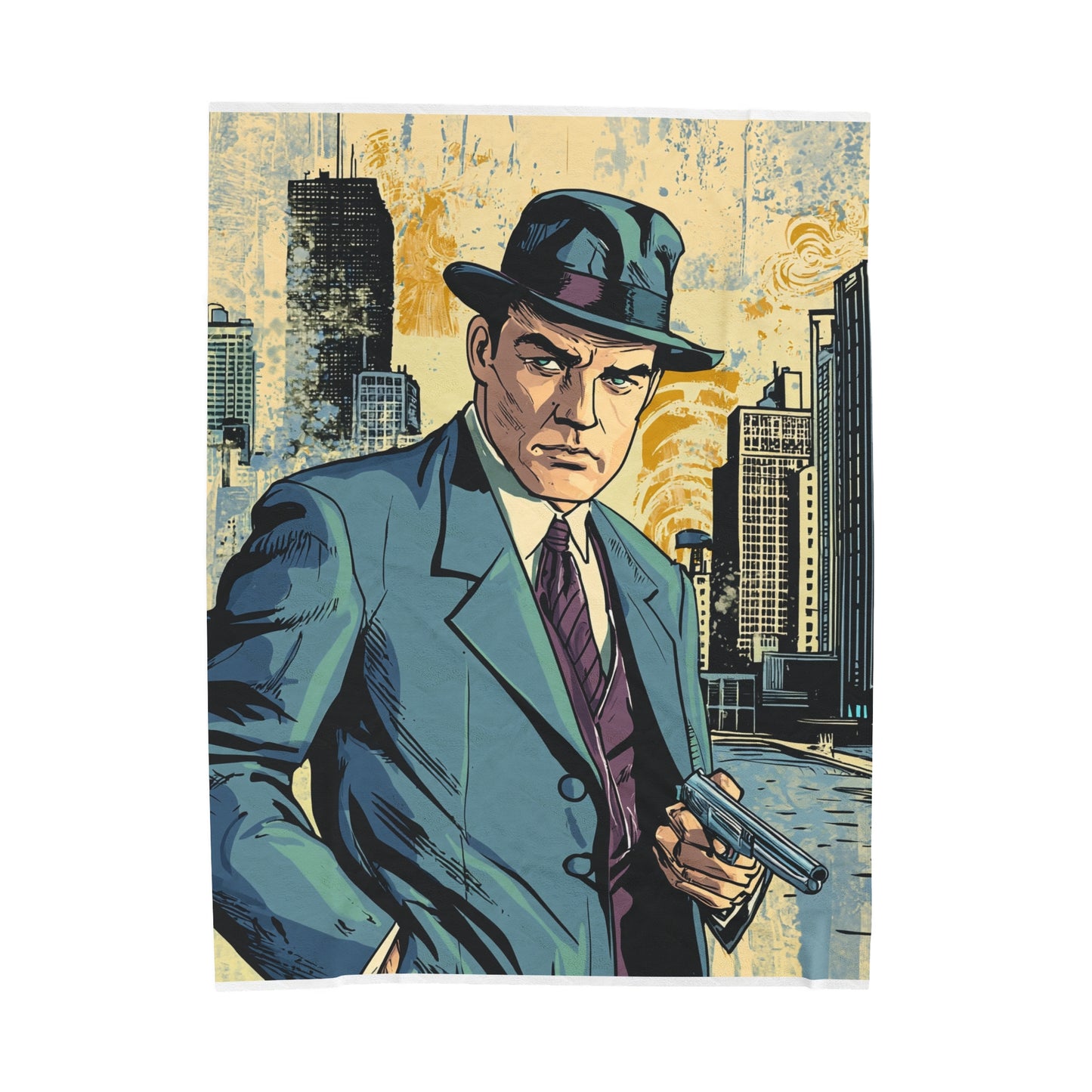 1950s Gangster Comic Cover - Velveteen Plush Blanket USA