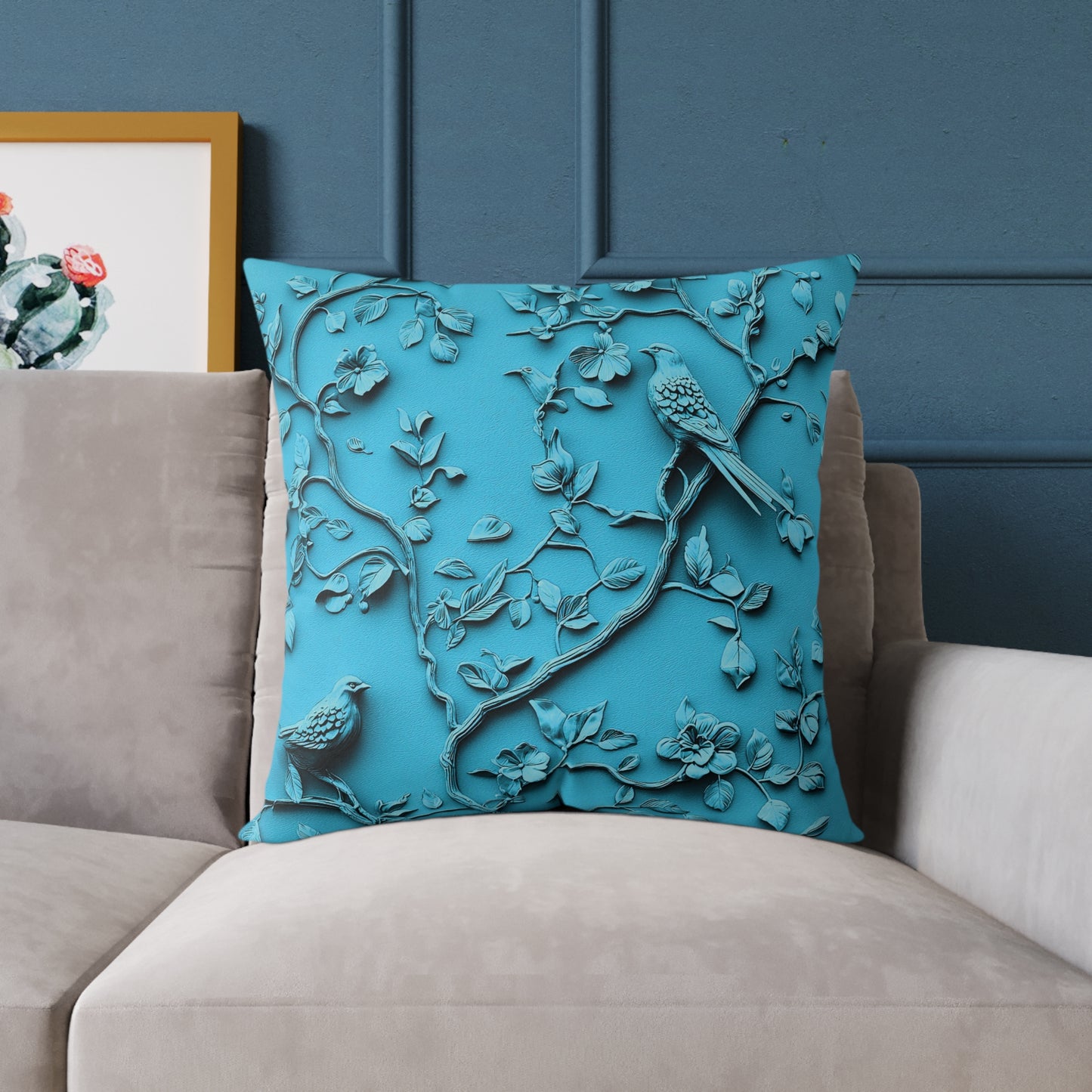 **Blue Vine Chinoiseries - Square Poly Canvas Pillow UK