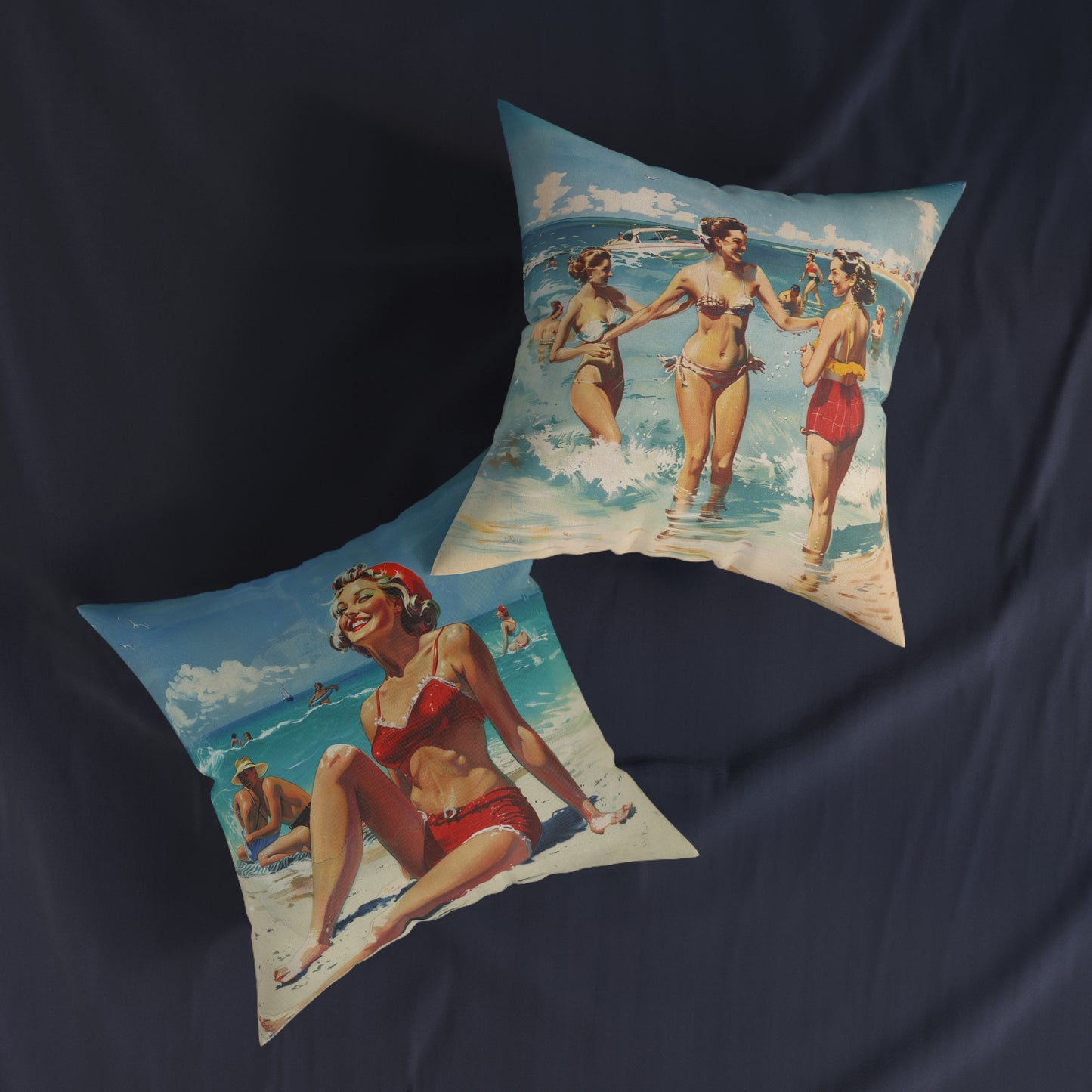 A Day At The Beach Retro - Square Pillow - UK