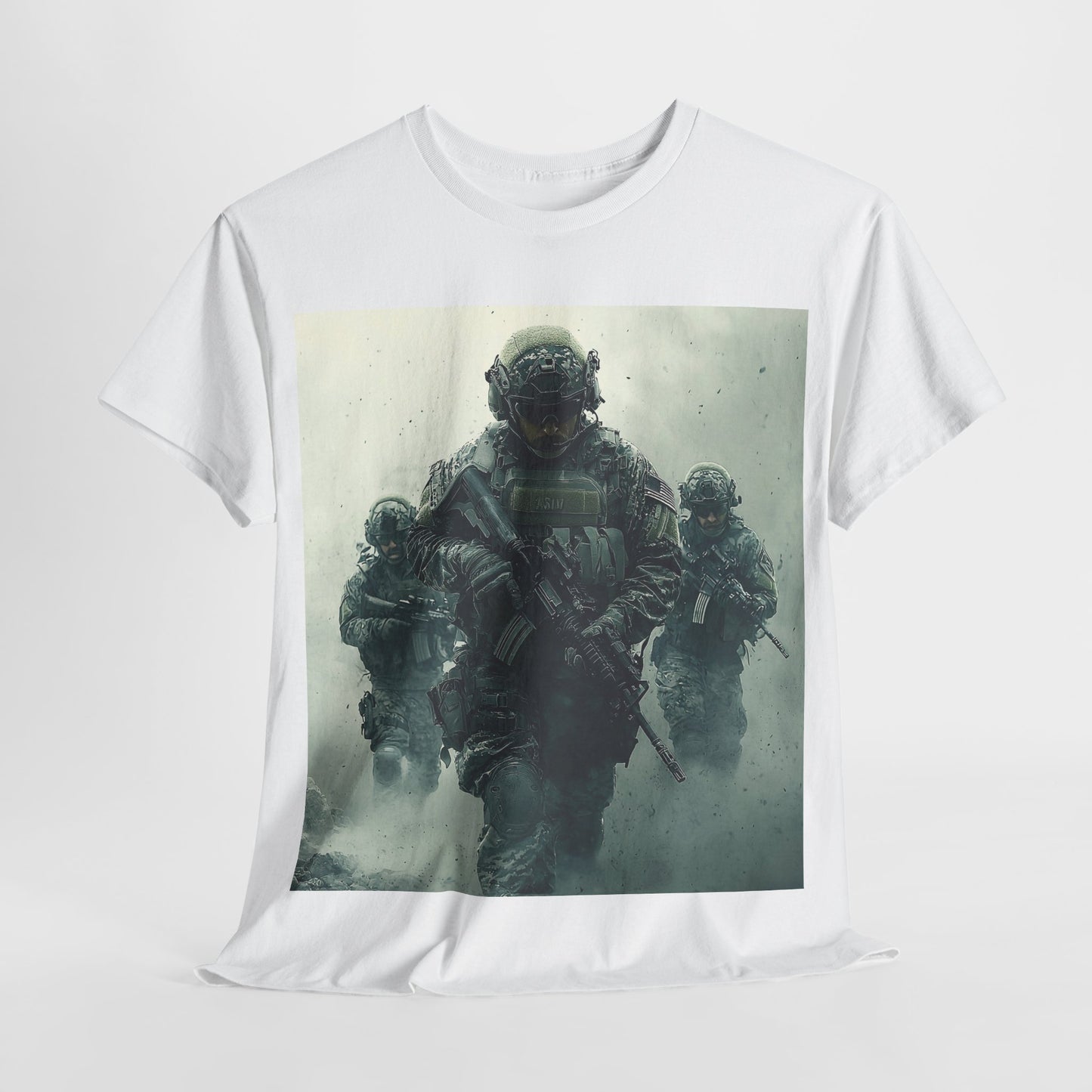 Heavy Cotton Tee - Military Action Print Tee UK