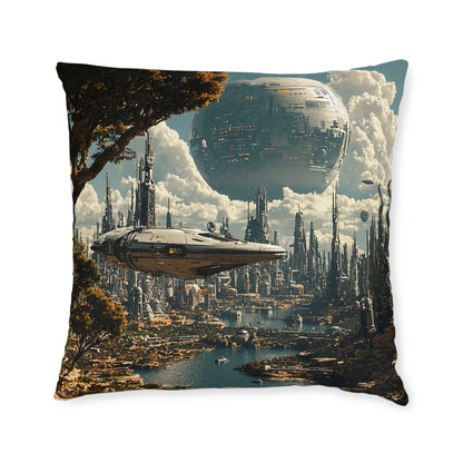 Futuristic Cityscape 2 Square Pillow - Cyberpunk Cityscape Design - UK