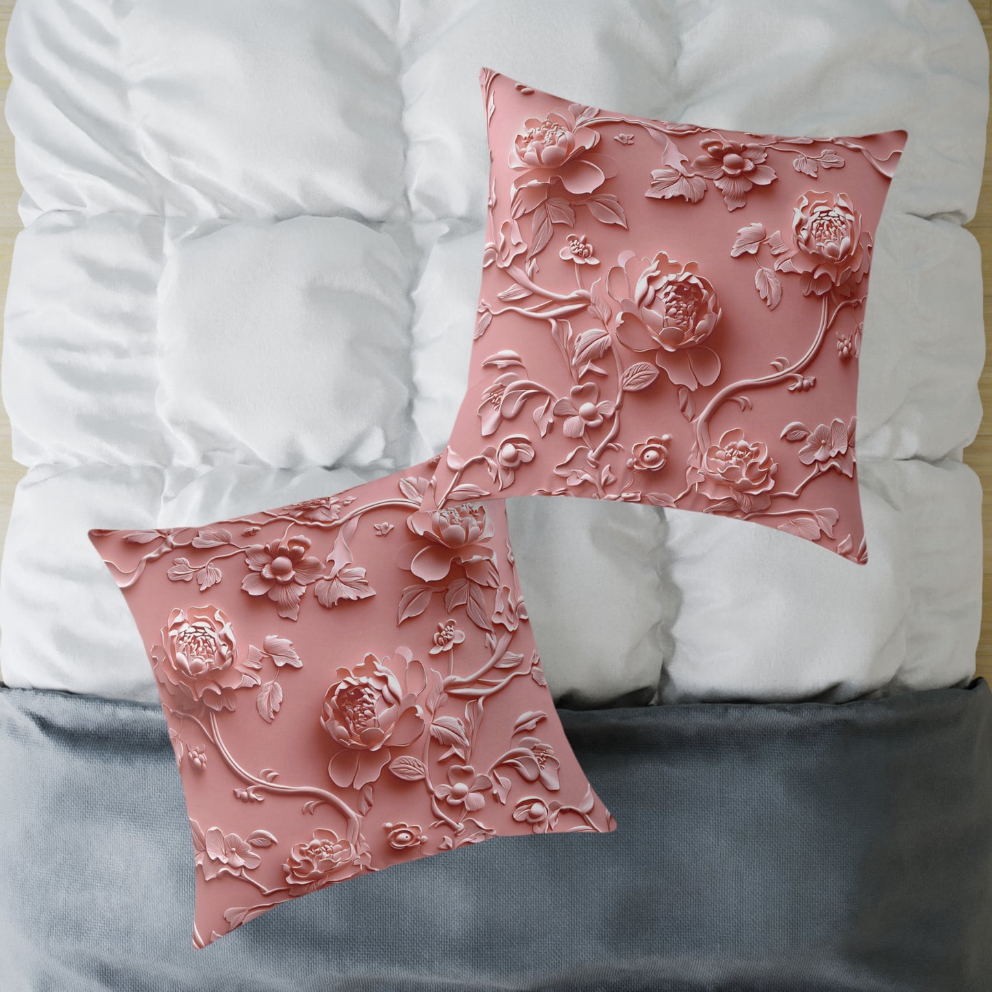 **Pink Vine Chinoiseries - Square Poly Canvas Pillow UK
