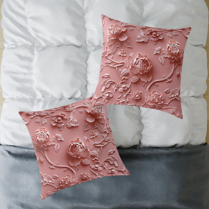 **Pink Vine Chinoiseries - Square Poly Canvas Pillow UK