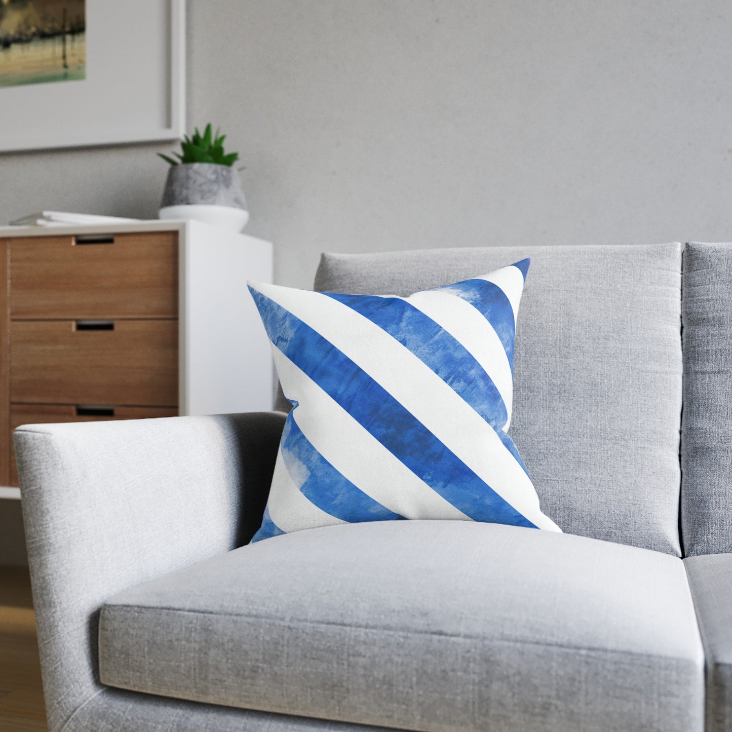 Ice Blue Stripes - Square Pillow - UK