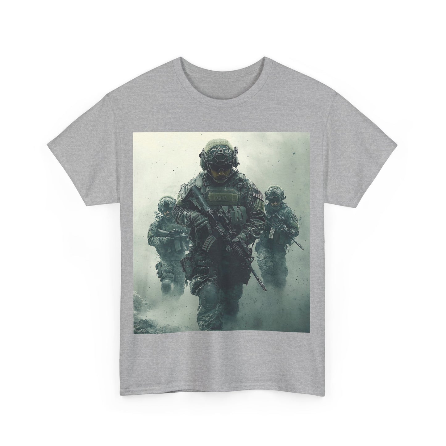 Heavy Cotton Tee - Military Action Print Tee UK