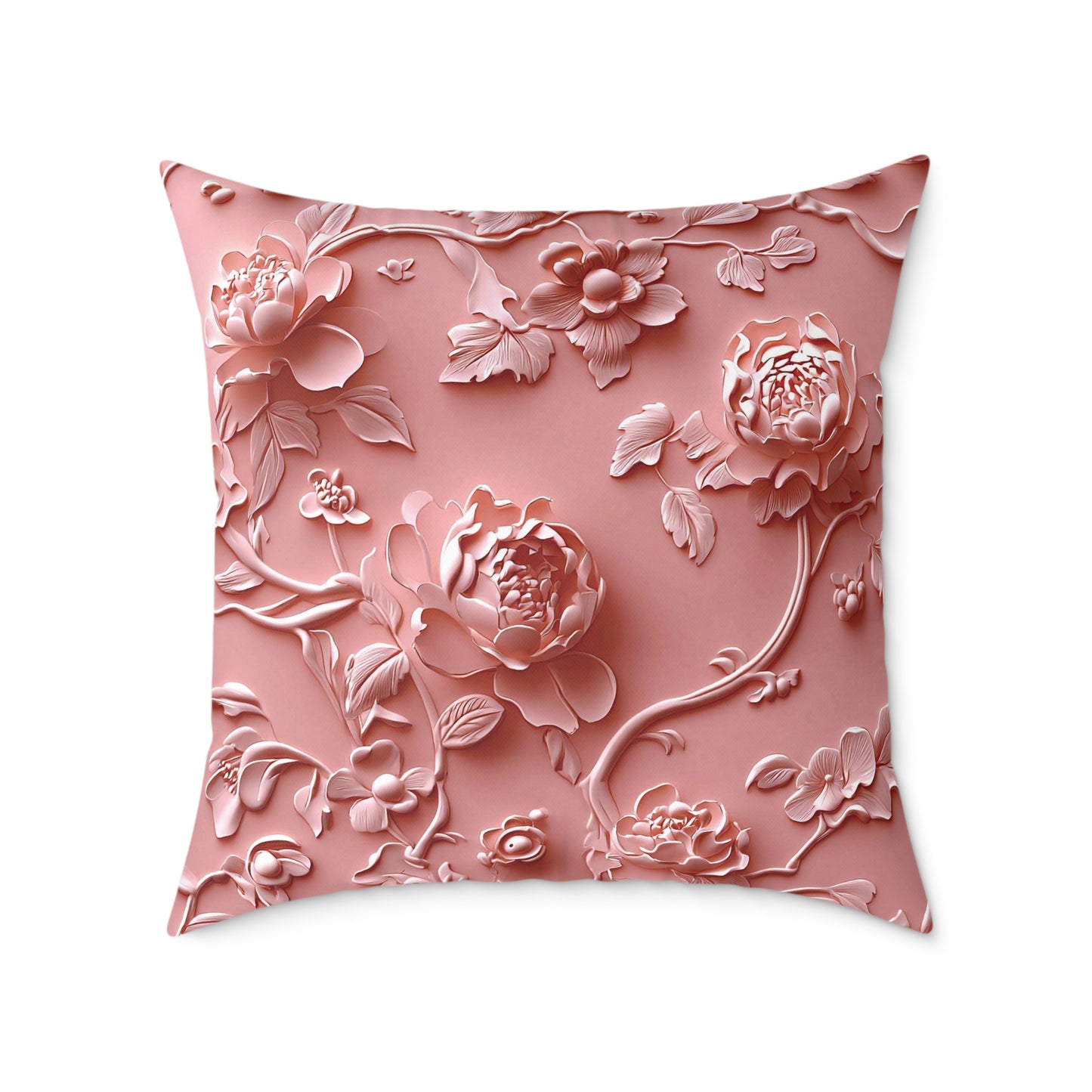 **Pink Vine Chinoiseries - Square Poly Canvas Pillow UK