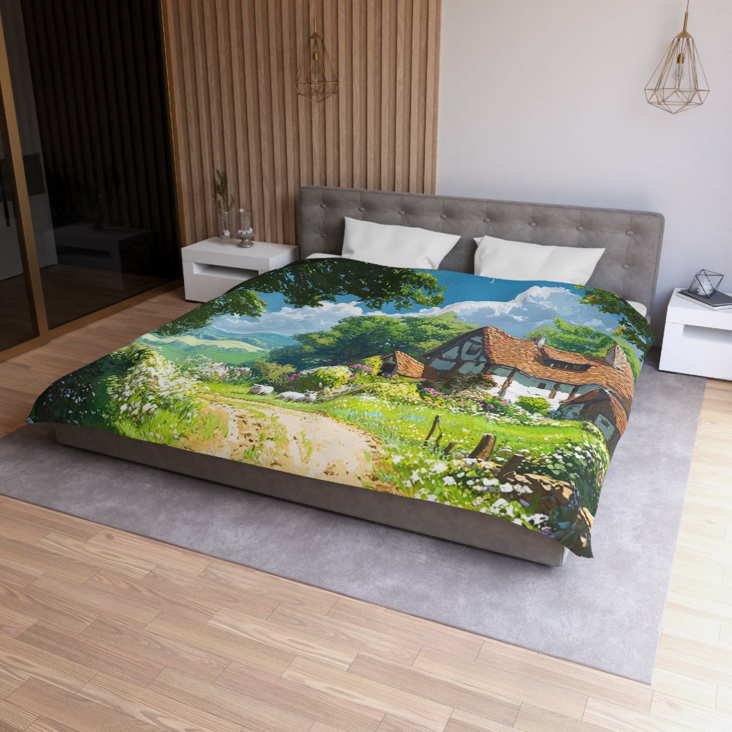 English Cottage In The Countryside - Microfiber Duvet Cover USA and UK