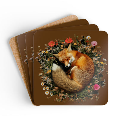 *A Sleeping Fox Corkwood Coaster Set - UK