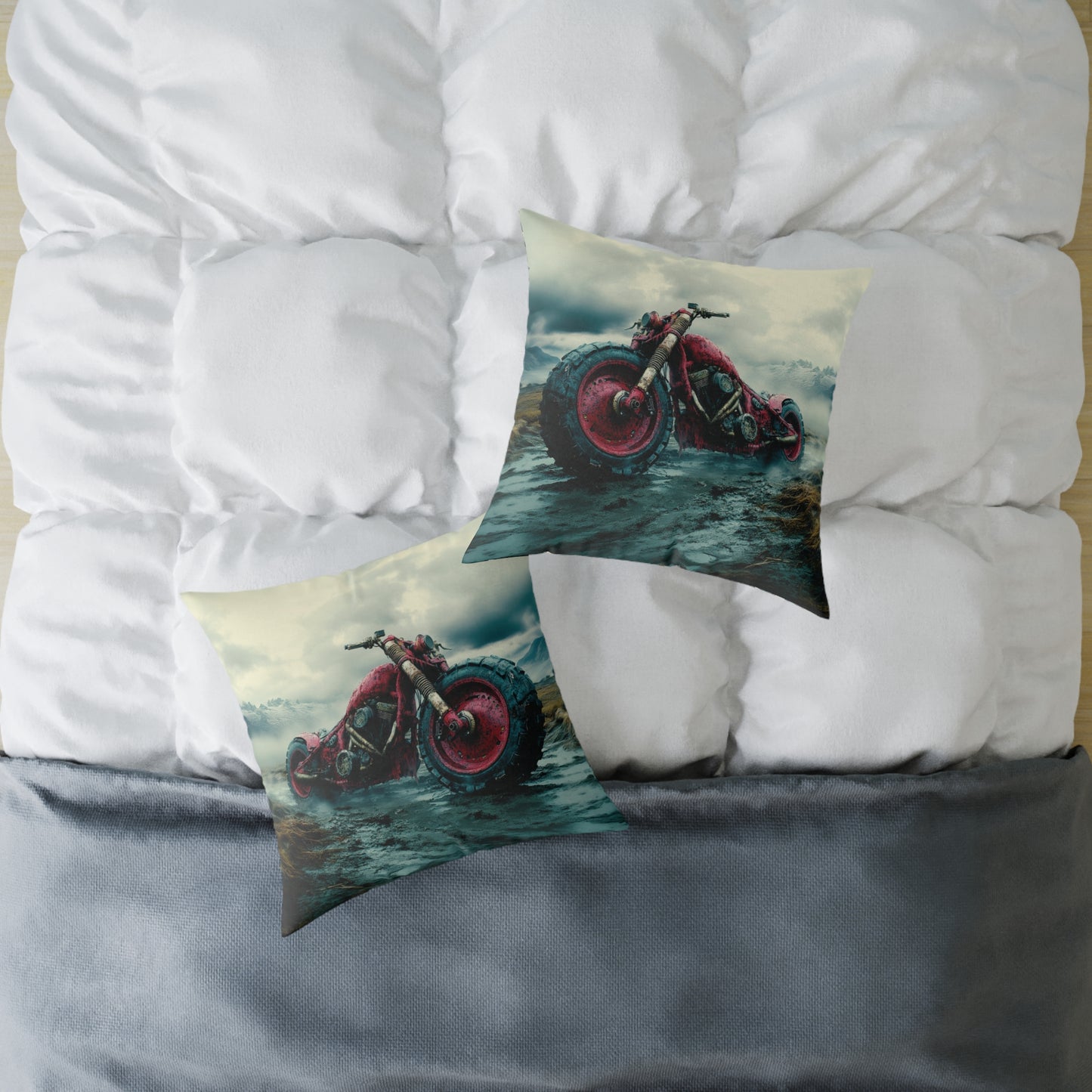 Apocalyptic Motorcycle - Square Poly Canvas Pillow UK
