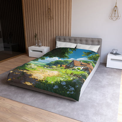 English Cottage In The Countryside - Microfiber Duvet Cover USA and UK