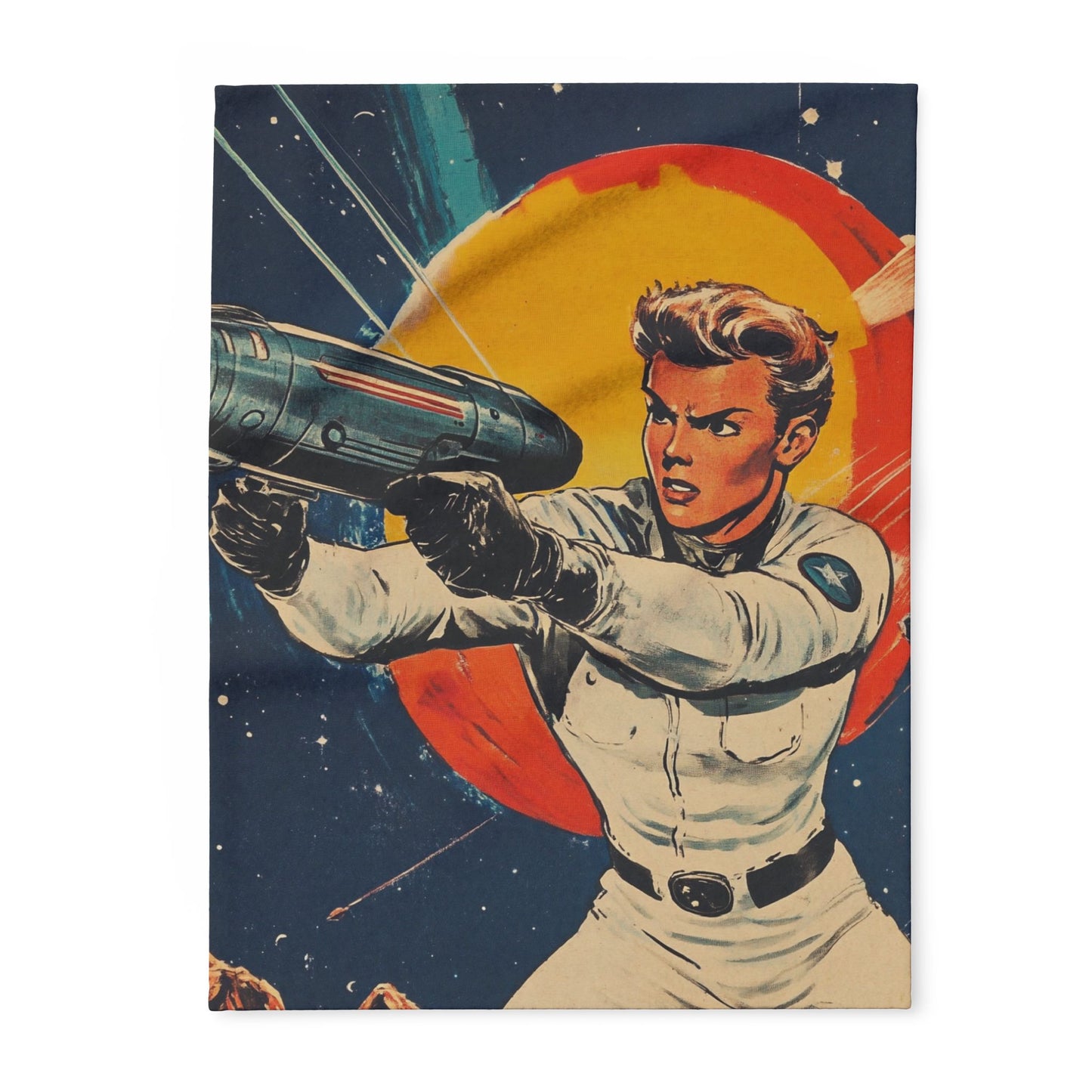 Retro Space Adventure Fleece Blanket 5 - Cosy Gift for Sci-Fi Lovers UK