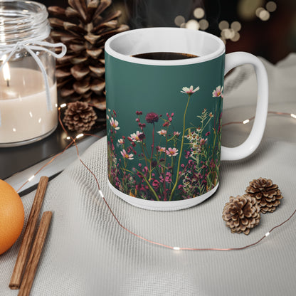 Teal Meadow - Ceramic Coffee Cups, 11oz, 15oz - UK