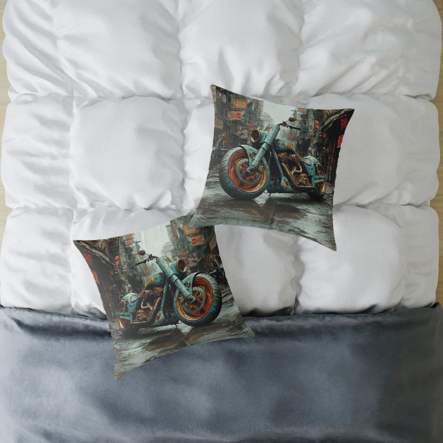 Apocalyptic Motorcycle 2 - Square Poly Canvas Pillow UK