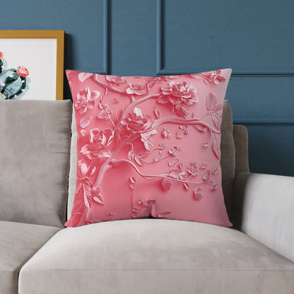 Pink Vine 2 Chinoiseries - Square Poly Canvas Pillow UK