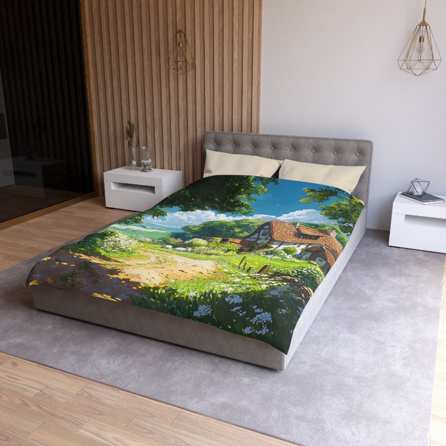 English Cottage In The Countryside - Microfiber Duvet Cover USA and UK