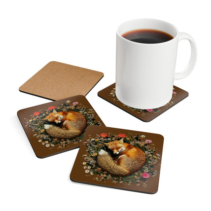 *A Sleeping Fox Corkwood Coaster Set - UK