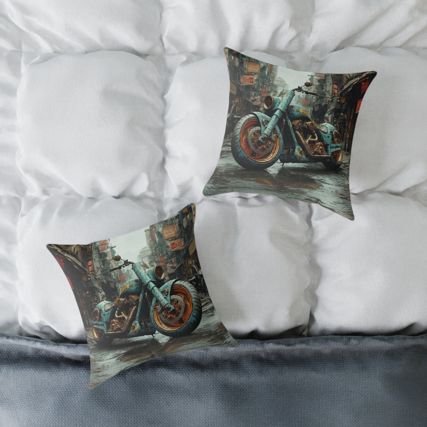 Apocalyptic Motorcycle 2 - Square Poly Canvas Pillow UK
