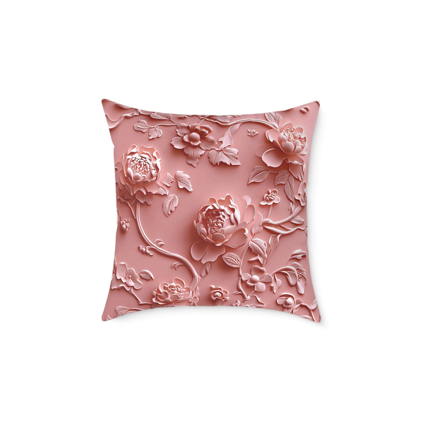 **Pink Vine Chinoiseries - Square Poly Canvas Pillow UK