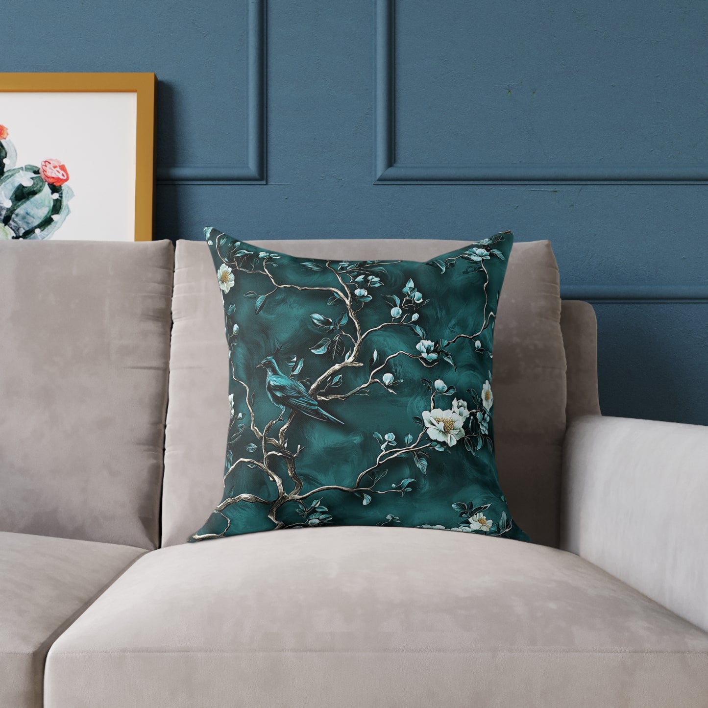 Blue Vine Chinoiseries 2 - Square Poly Canvas Pillow UK