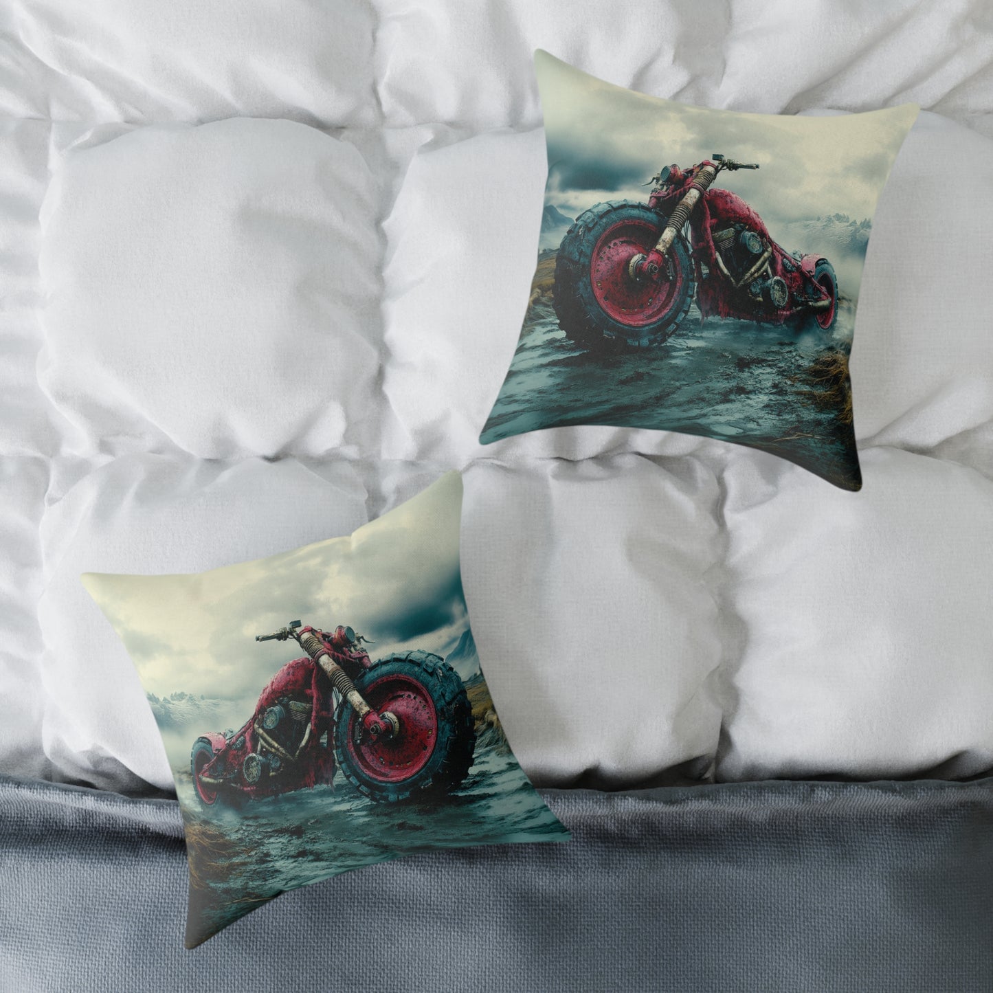 Apocalyptic Motorcycle - Square Poly Canvas Pillow UK