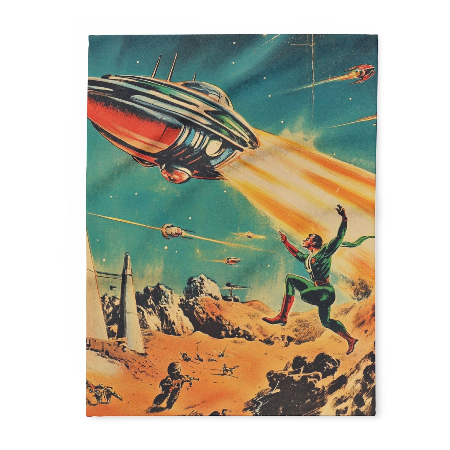 Retro Space Adventure Fleece Blanket 6 - Cosy Gift for Sci-Fi Lovers UK