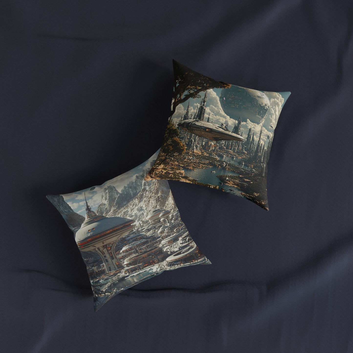 Futuristic Cityscape 2 Square Pillow - Cyberpunk Cityscape Design - UK