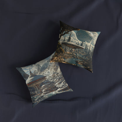 Futuristic Cityscape 2 Square Pillow - Cyberpunk Cityscape Design - UK