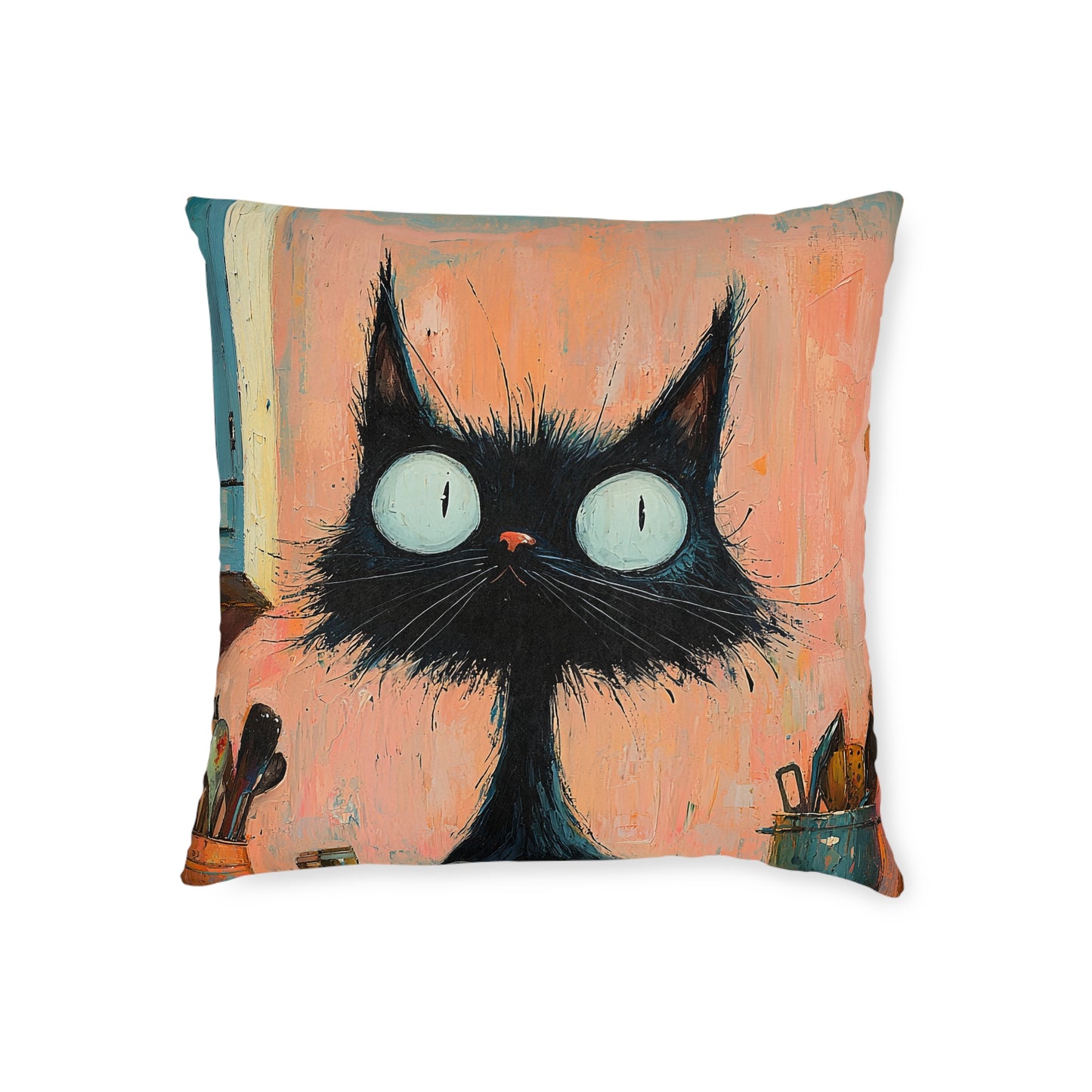 Scruffy Cat 1 -Square Cushion - UK