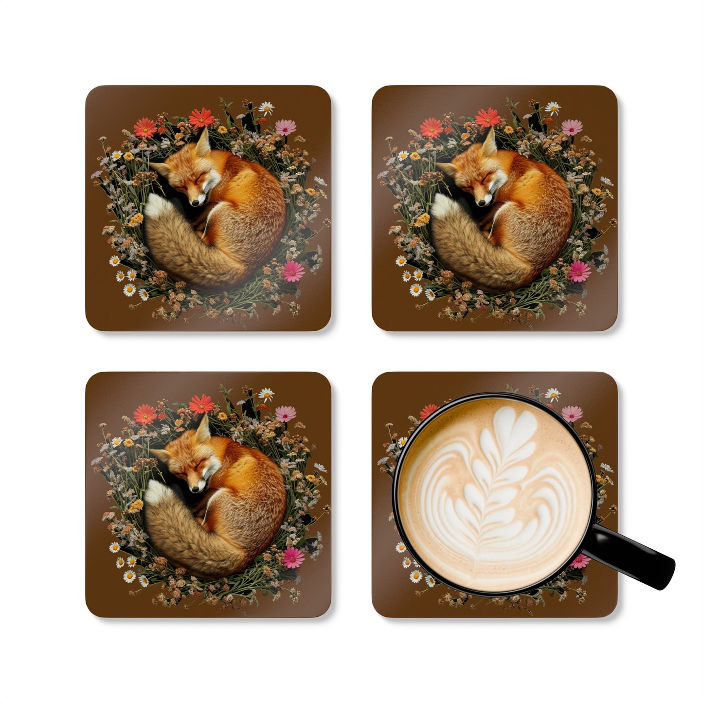 *A Sleeping Fox Corkwood Coaster Set - UK