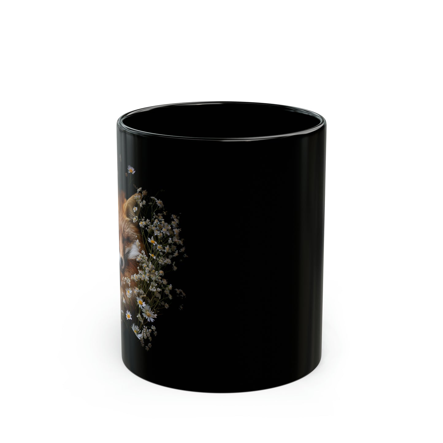 Floral Fox #4 - 11oz Black Mug