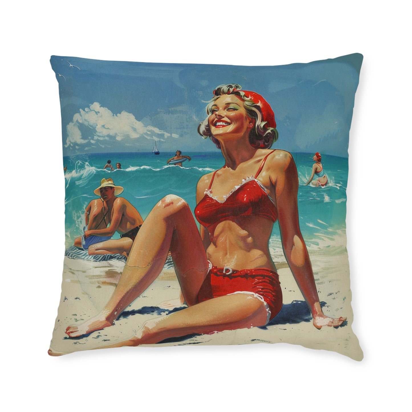 A Day At The Beach Retro - Square Pillow - UK