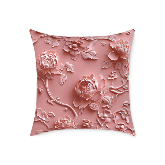 **Pink Vine Chinoiseries - Square Poly Canvas Pillow UK