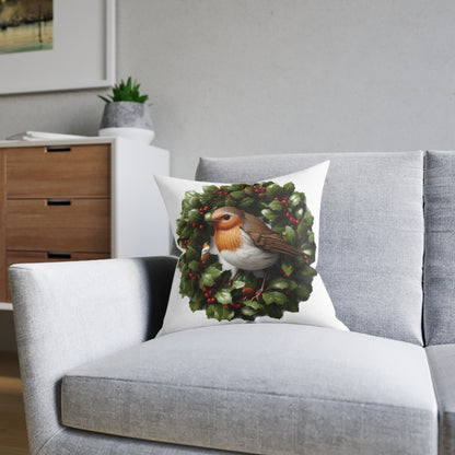 Christmas Robin Sat On A Holly Wreath - UK