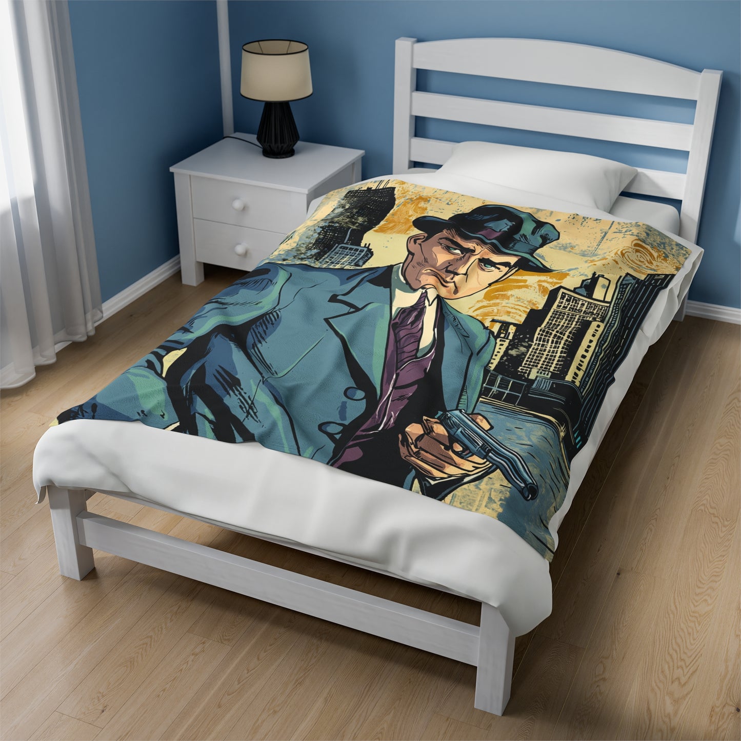 1950s Gangster Comic Cover - Velveteen Plush Blanket USA
