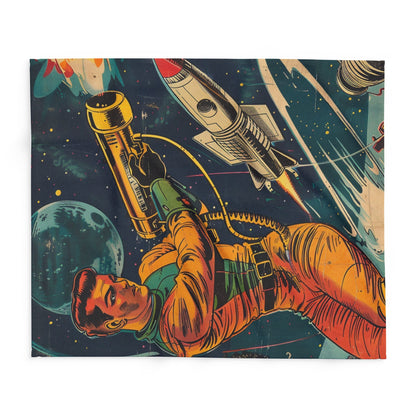 Retro Space Adventure Fleece Blanket 7 - Cosy Gift for Sci-Fi Lovers UK