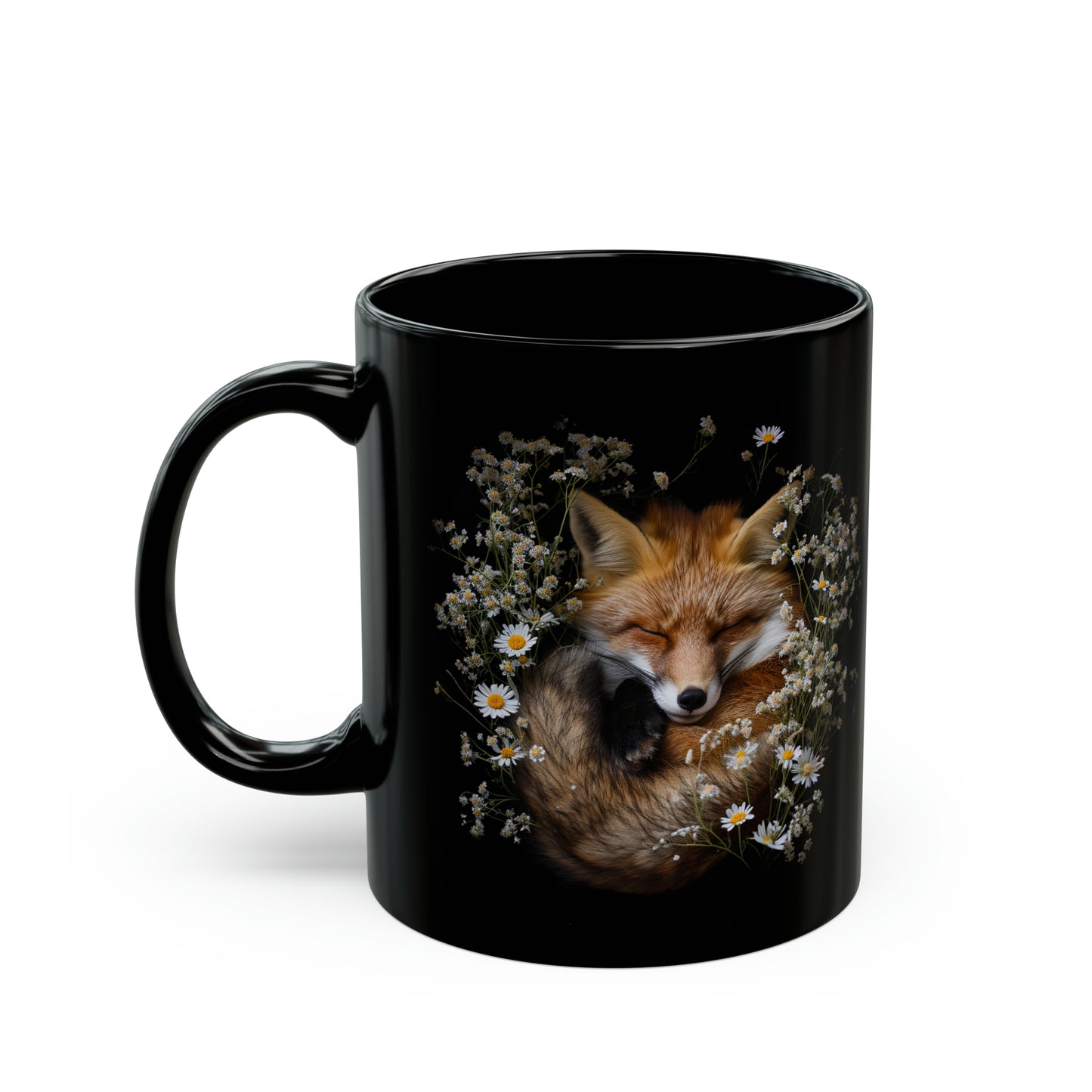 Floral Fox #4 - 11oz Black Mug